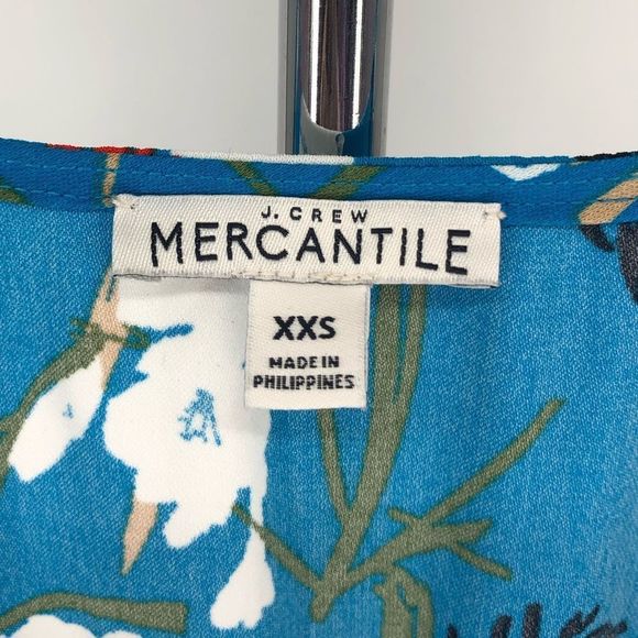 J Crew Mercantile Blue Floral Short Ruffle Sleeve. Faux Wrap Surplice Midi Dress - Picture 10 of 11